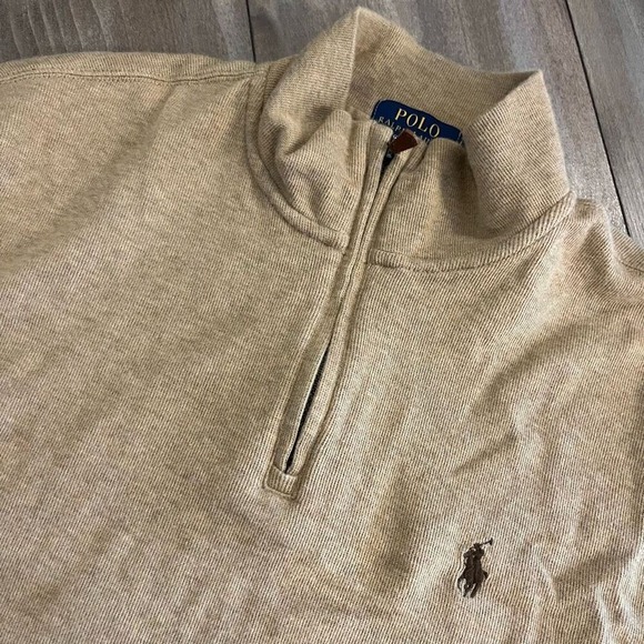Polo Ralph Lauren Men's Tan Estate Rib Quarter Zip Long Sleeve Pullover Large - Picture 2 of 6